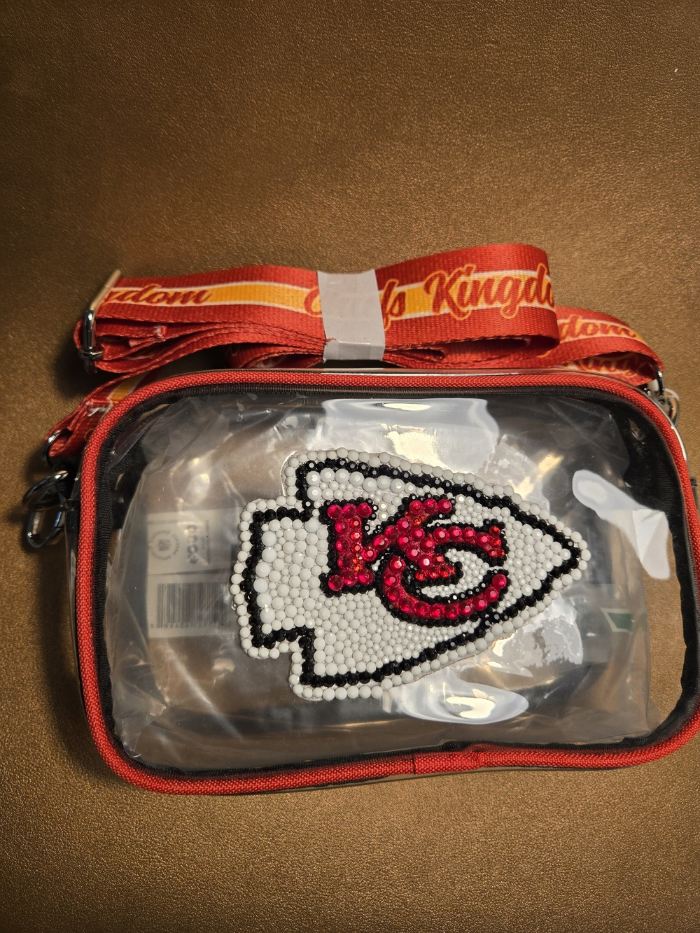 KC CHIEFS Clear Crossbody Bag with Red Trim and Beaded Arrow Logo